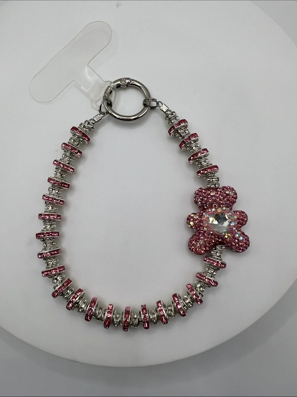 749. Pink Crystal Flower Bracelet Phone Holder Keyring